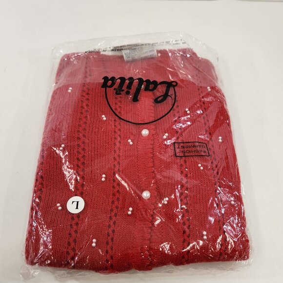 Lalita Red Cardigan Sweater with Poppies NEW Old Stock Size Large - Picture 13 of 13